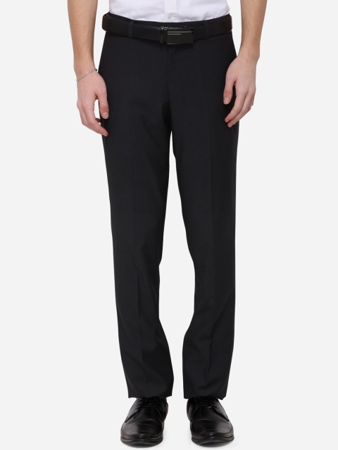 METAL Men Charcoal Grey Slim Fit Solid Formal Trousers