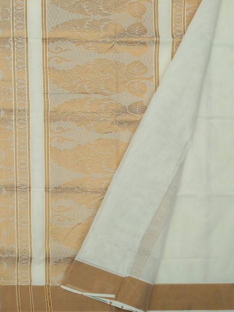 

Pothys Cream-Coloured & Gold-Toned Onam Kerala Pure Cotton Woven Design Saree