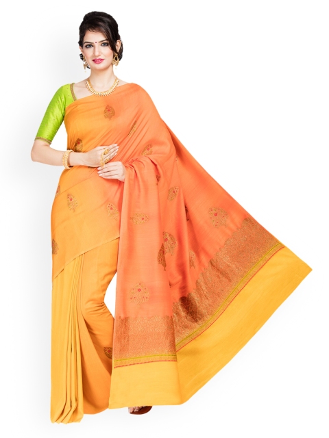 

Vijayalakshmi Silks Orange & Yellow Pure Silk Woven Design Tussar Saree