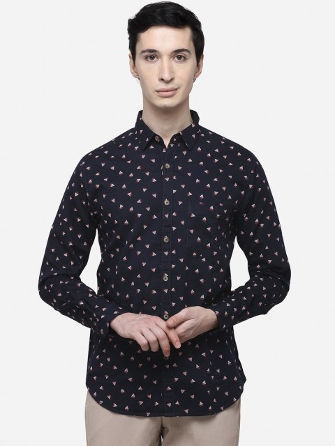 

Greenfibre Men Navy Blue & White Slim Fit Printed Casual Shirt