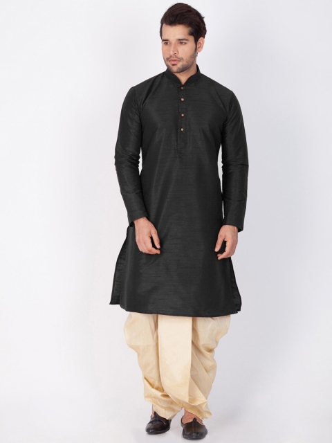 

VASTRAMAY Men Black & Cream-Coloured Solid Kurta with Dhoti Pants