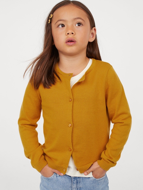 

H&M Women Mustard Yellow Fine Knit Cotton Cardigan