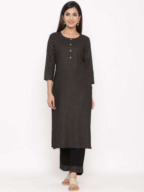 

kipek Women Black Printed Kurta with Palazzos