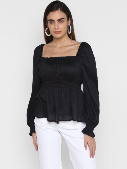 

FOSH Women Black Solid Peplum Top