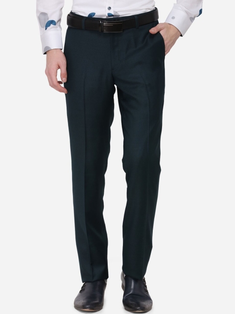 

METAL Men Green Slim Fit Self Design Formal Trousers