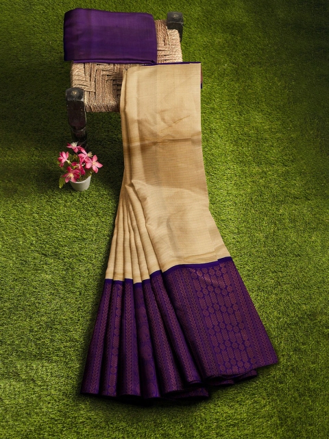 

APCO Cream-Coloured Solid Silk Cotton Saree