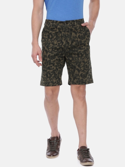 

Breakbounce Men Olive Green & Black Animal Print Slim Fit Chino Shorts