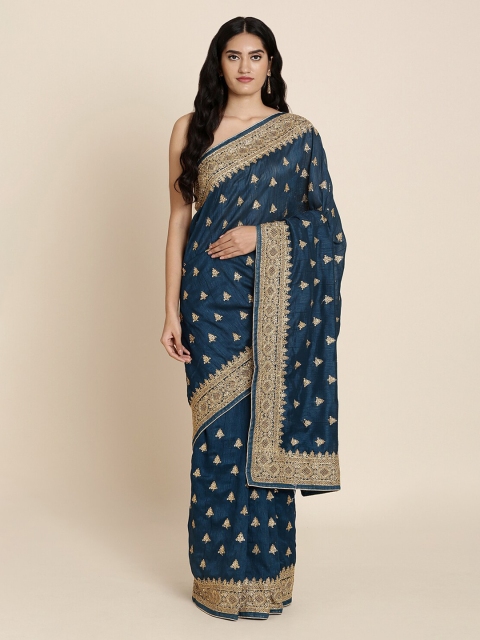 

Koskii Navy Blue Embellished Art Silk Saree