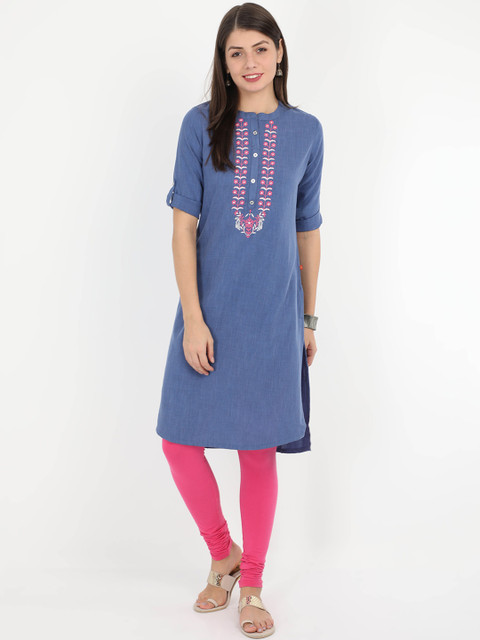 

Alena Women Blue & Pink Yoke Design Straight Kurta