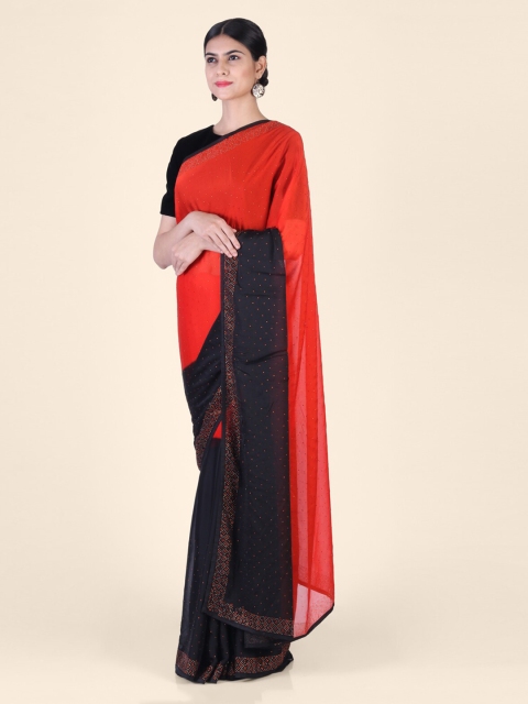 

Hastakala Black & Red Pure Georgette Colourblocked Saree