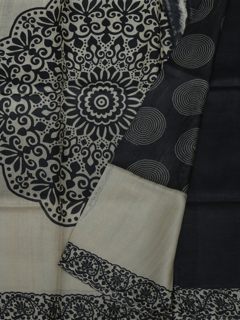

Pothys Cream-Coloured & Black Jute Silk Woven Design Saree