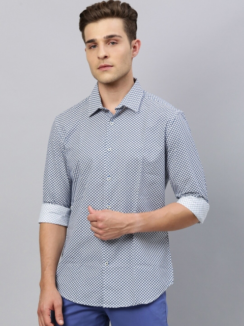 

RARE RABBIT Men White & Blue Regular Fit Printed Casual Shirt