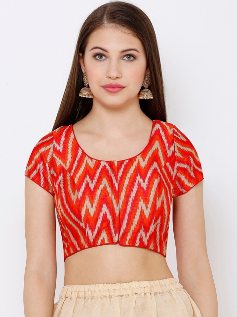 

SALWAR STUDIO Women Orange & Gold-Coloured Printed Readymade Saree Blouse