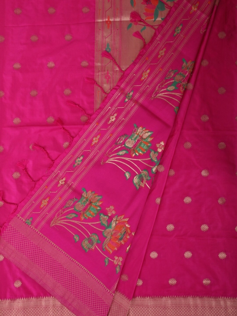 

Bangalore Silk Emporium Pink & Gold-Toned Satin Printed Saree