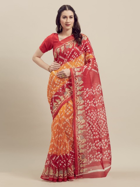 

Silk Bazar Yellow & Red Silk Blend Printed Bhagalpuri Saree