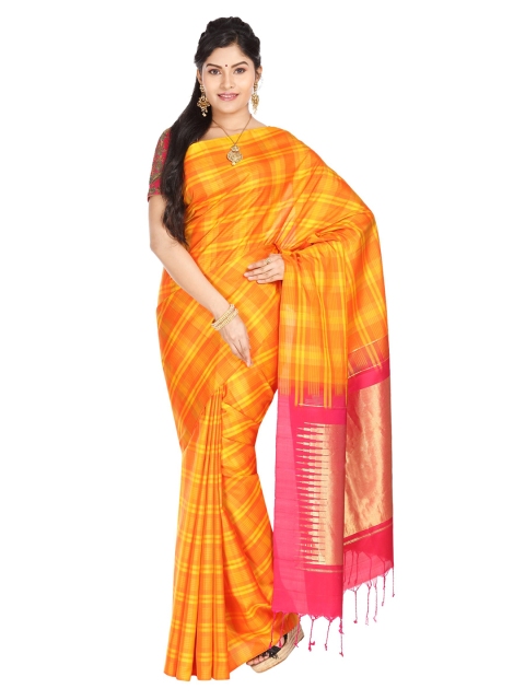 

Vijayalakshmi Silks Multicoloured & Mustard Pure Silk Checked Saree, Multi