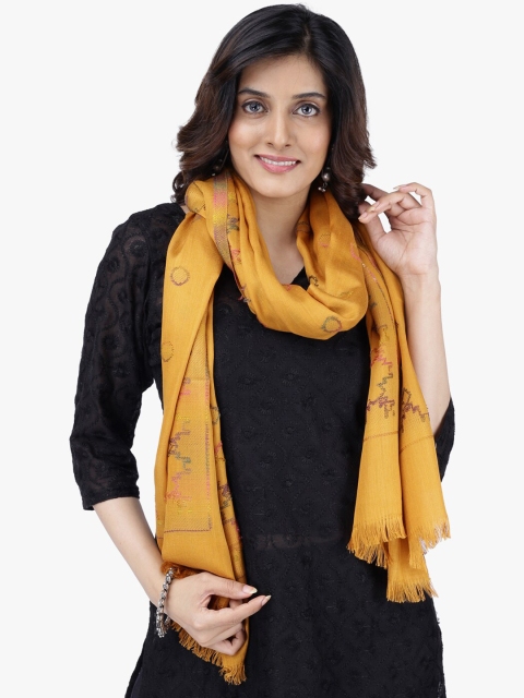 

Scarves & Glitters Women Mustard Self Design Scarf