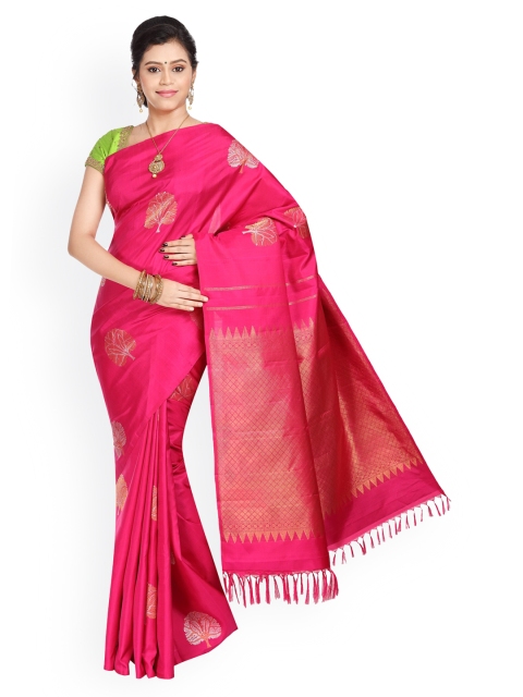 

Vijayalakshmi Silks Gold-Toned & Pink Pure Silk Woven Design Kanjeevaram Saree