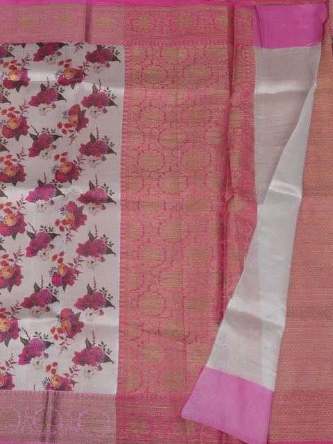 

Pothys Grey & Pink Tissue Cotton Floral Print Saree