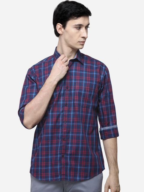 

Greenfibre Men Navy Blue & Red Regular Fit Checked Casual Shirt