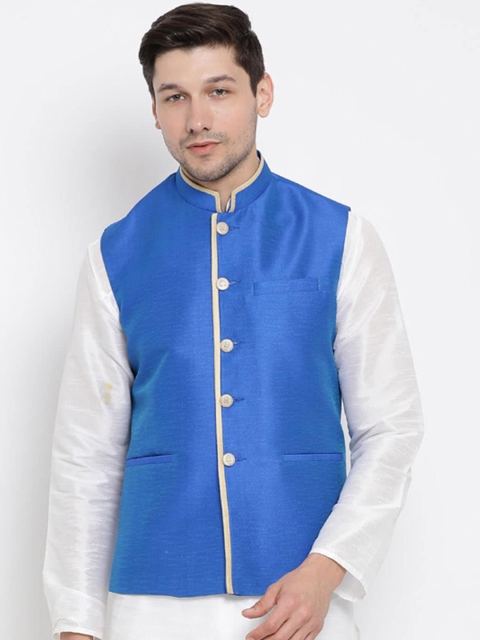 

VASTRAMAY Men Blue Solid Nehru Jacket