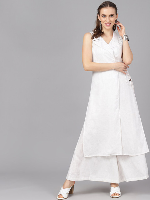 

AKS Women White & Black Printed A-Line Kurta