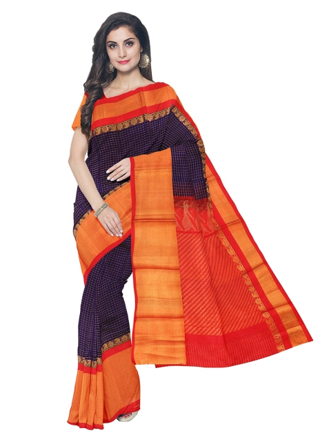 

APCO Navy Blue & Orange Silk Cotton Solid Sustainable Saree