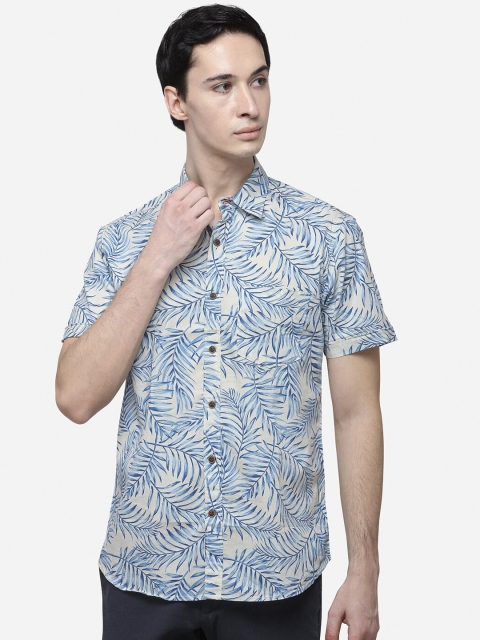 

Greenfibre Men Off-White & Blue Slim Fit Tropical Print Casual Shirt