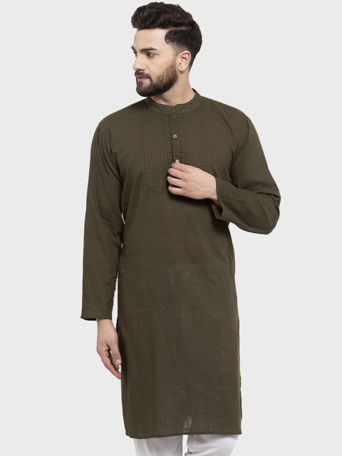 

Jompers Men Olive Green Solid Straight Kurta