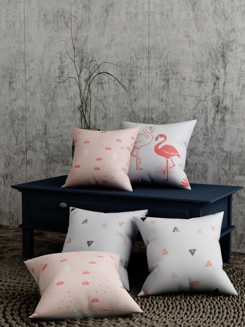 

EverHOME Pink & White Printed Set of 5 Quirky Square Cushion Covers