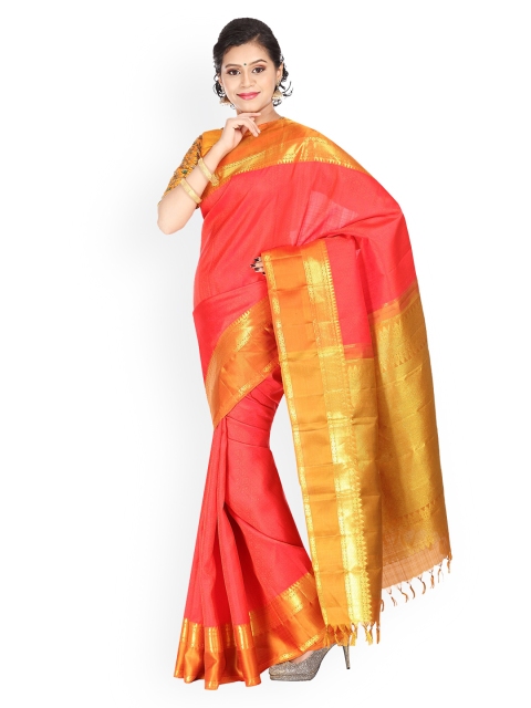 

Vijayalakshmi Silks Red & Gold-Coloured Pure Silk Woven Design Kanjeevaram Saree