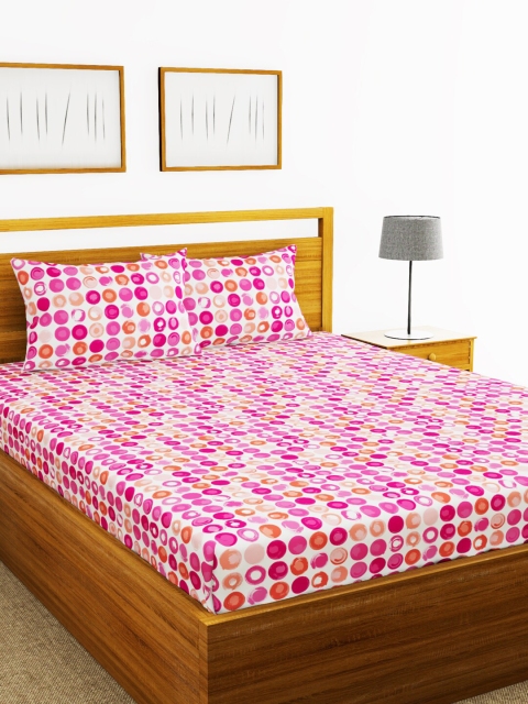 

BIANCA Pink Abstract 110 TC Cotton 1 Extra Large Bedsheet with 2 Pillow Covers