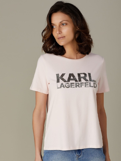 

COVER STORY by KARL LAGERFELD Women Pink Printed Round Neck T-shirt