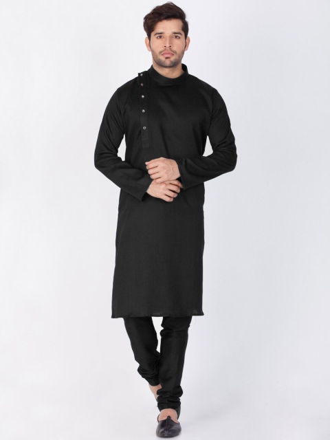

VASTRAMAY Men Black Self Design Kurta with Churidar