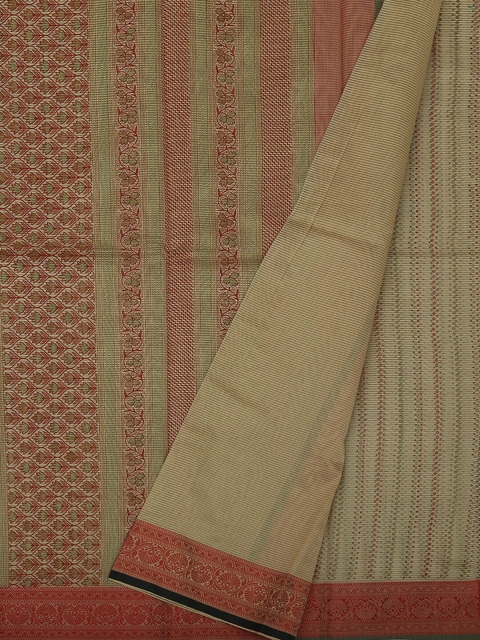 Pothys Cream-Coloured & Red Supernet Woven Design Saree