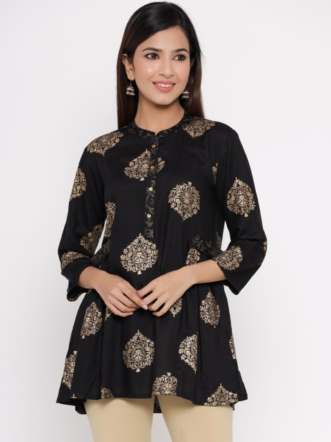 

Silai Bunai Women Black & Gold-Colour Printed A-Line Kurti