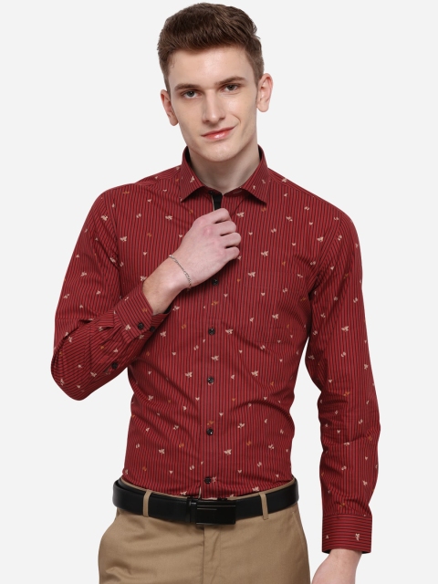 

Greenfibre Men Red & Black Slim Fit Striped Formal Shirt