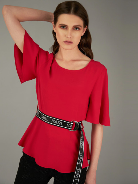 

COVER STORY by KARL LAGERFELD Women Red Solid A-Line Top