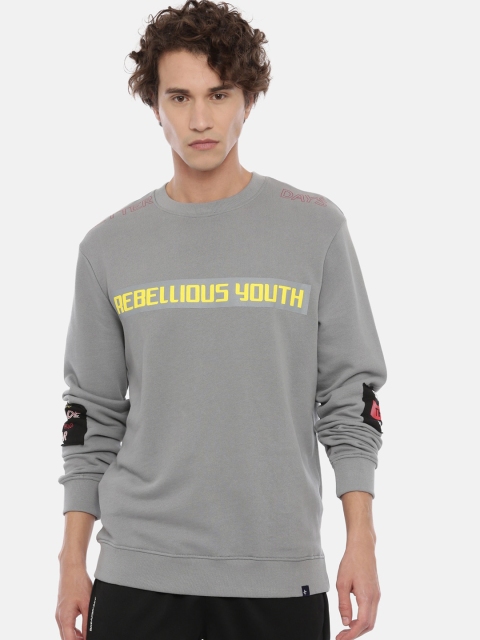 

Breakbounce Men Grey & Yellow Printed Sweatshirt