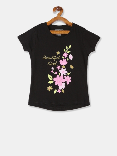 

Cherokee Girls Black & Pink Printed Floral Print Round Neck T-shirt