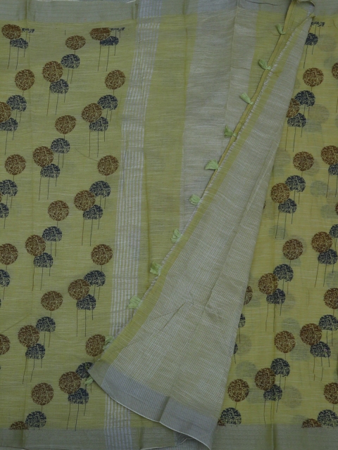 

Pothys Green Printed Linen Blend Saree