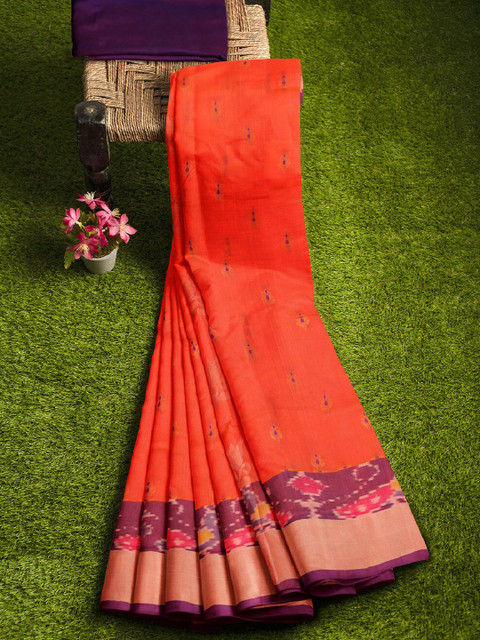 

APCO Orange & Navy Blue Silk Cotton Woven Design Sustainable Saree