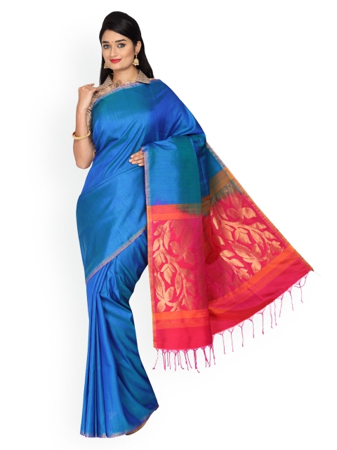 

Vijayalakshmi Silks Blue Solid Pure Silk Saree