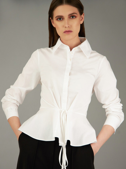 

COVER STORY by KARL LAGERFELD Women White Regular Fit Solid Casual Shirt