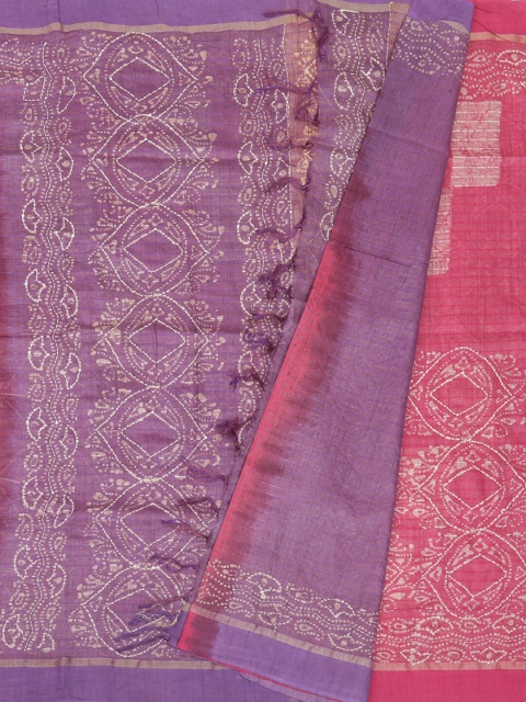 

Pothys Pink & Purple Jute Cotton Bandhani Print Saree