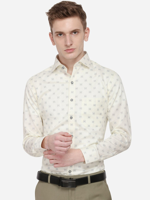 

Greenfibre Men Cream-Coloured Slim Fit Printed Formal Shirt
