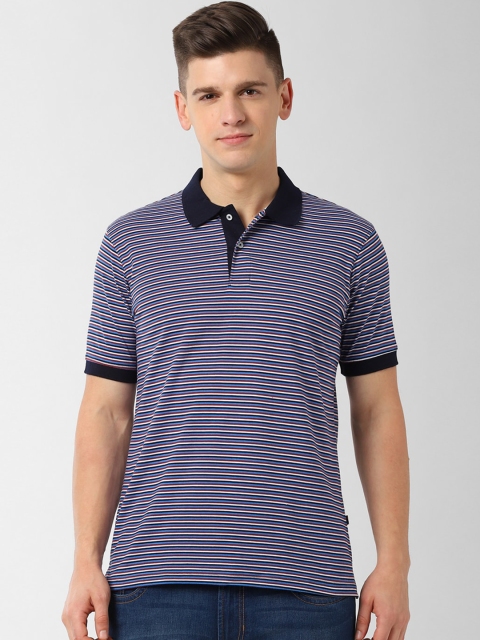 

Peter England Casuals Men Blue & White Striped Polo Collar T-shirt