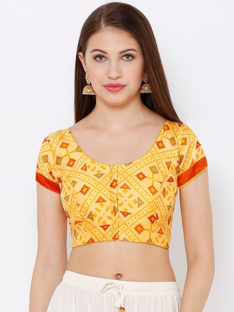 

SALWAR STUDIO Women Yellow & Red Printed Readymade Saree Blouse