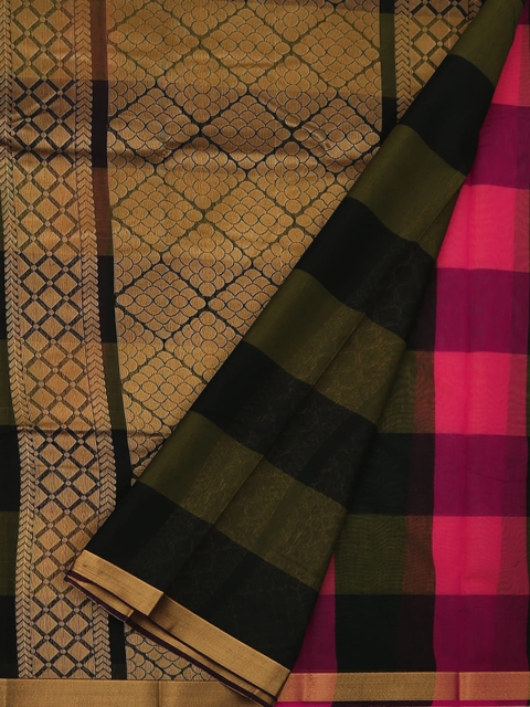 

Pothys Multicoloured Checked Cotton Blend Saree, Multi