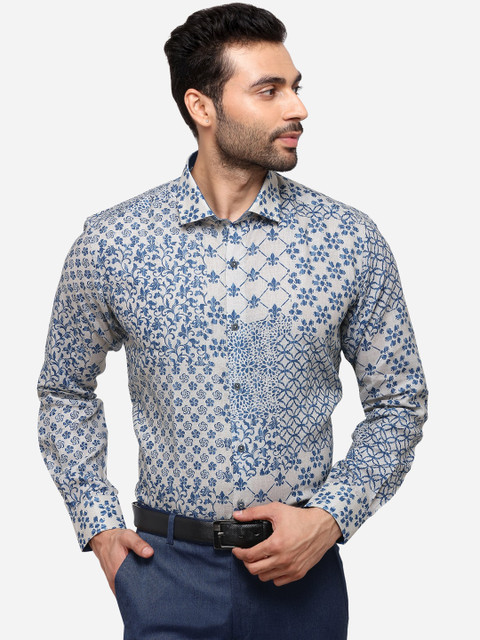 

JB STUDIO Men Off-White & Blue Slim Fit Printed Formal Shirt